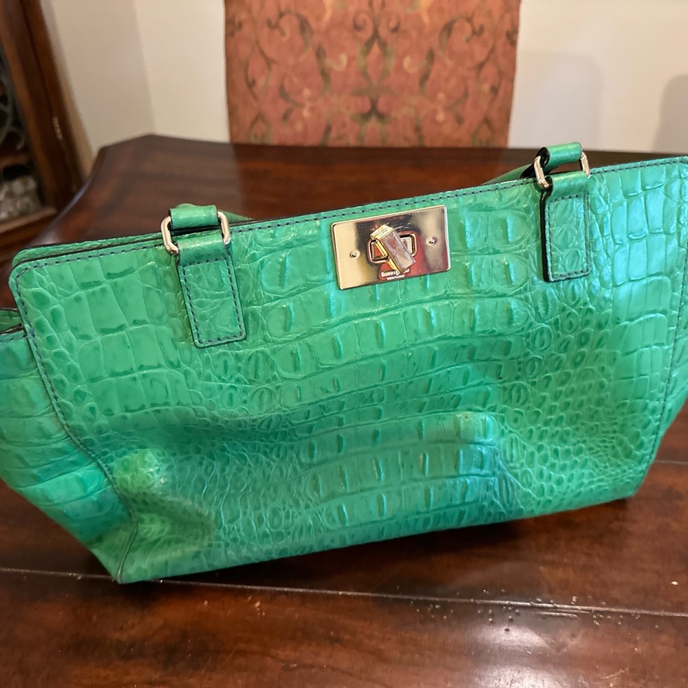 Kate Spade emeralds chocolate tote with golf hardware